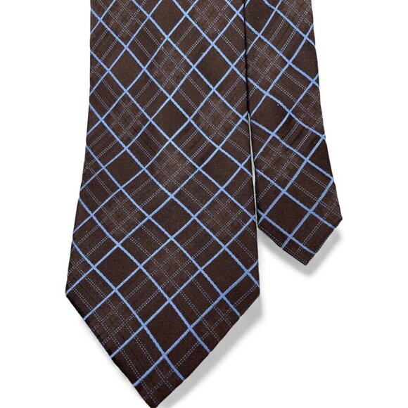 Nautica Silk Tie Brown Blue Plaid Geometric Diamonds - Picture 3 of 6